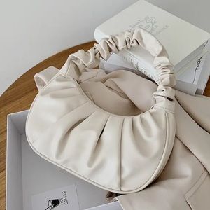 White Ruched Scrunch Shoulder Bag